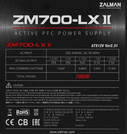 Блок питания Zalman ZM600-LXII