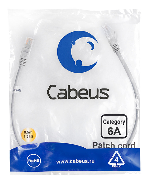 Патч-корд Cabeus PC-UTP-RJ45-Cat.6a-0.5m-LSZH  серый Патч-корд Cabeus PC-UTP-RJ45-Cat.6a-0.5m-LSZH  серый