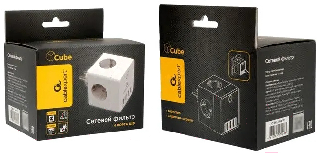 Сетевой фильтр Cablexpert CUBE-4-U4-W белый