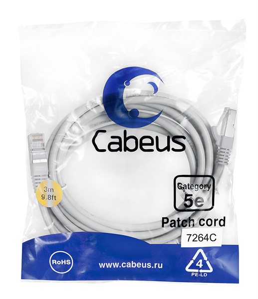 Патч-корд Cabeus PC-FTP-RJ45-Cat.5e-3m серый Патч-корд Cabeus PC-FTP-RJ45-Cat.5e-3m серый