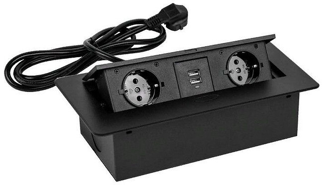 Разветвитель Premier PX/BL-HOR-2R-2USB-BLK черный