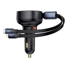 Автомобильное зарядное Baseus Enjoyment Pro U+Retractable C 60W Cluster Black (C00057802111-02)