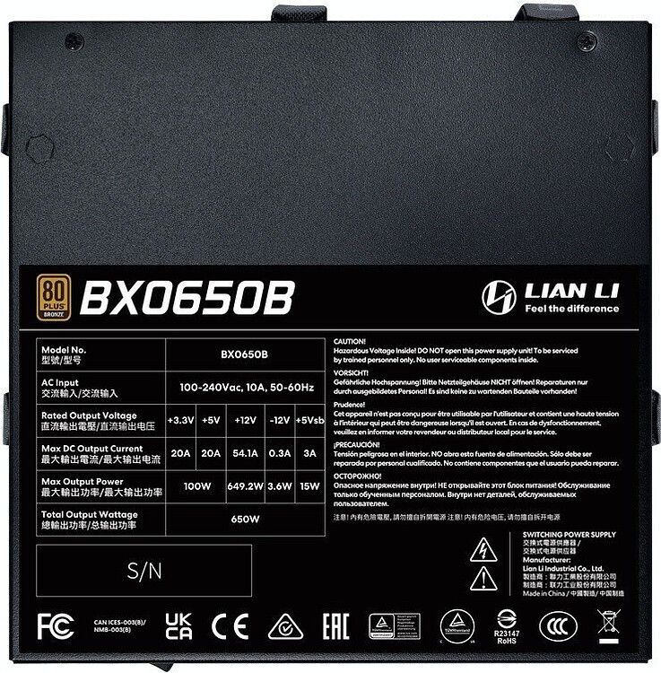 Блок питания Lian Li BX0650B 650W (G9P.BX0650B.B000.RU)