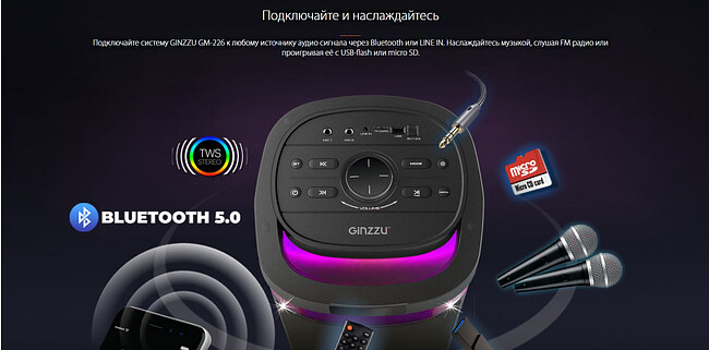 Колонка для вечеринок Ginzzu GM-226