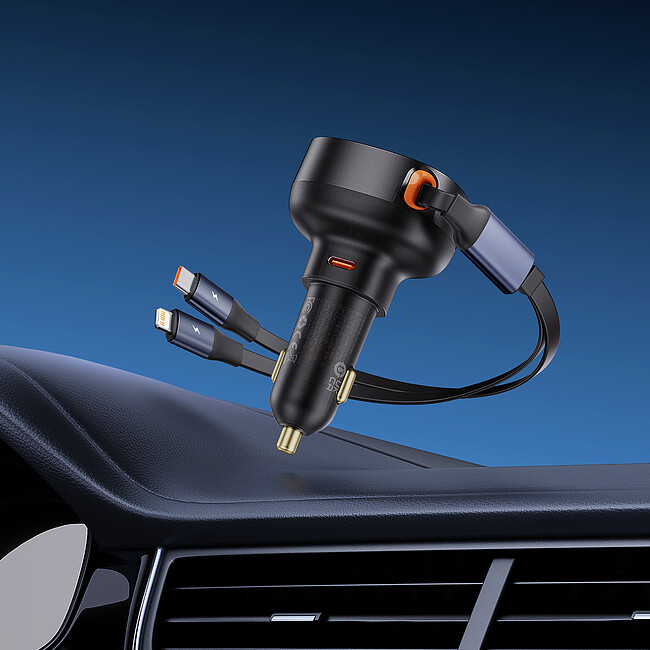 Автомобильное зарядное Baseus Enjoyment Pro C+Retractable C Cable 60W Cluster Black (C00057802111-00)