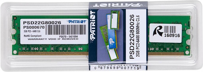 Оперативная память Patriot DDR2-800 2048 MB PC-6400 (PSD22G80026)