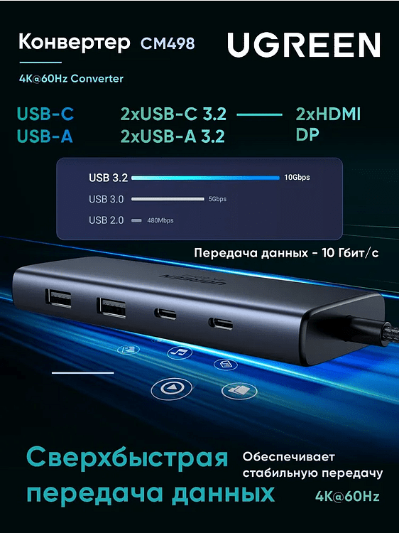 Док-станция Ugreen CM498 Space Gray (45379)