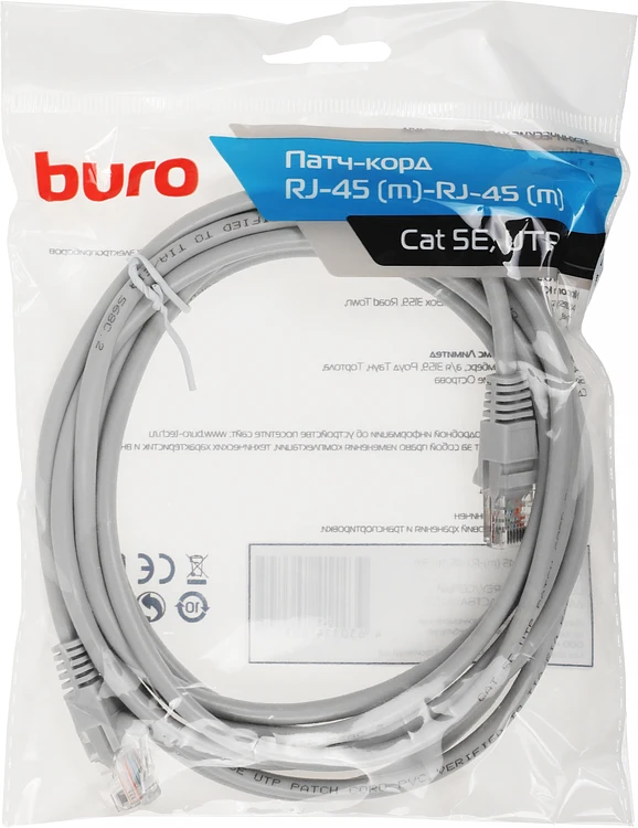 Патч-корд Buro UTP-5E-3M-G cat5E 3м серый