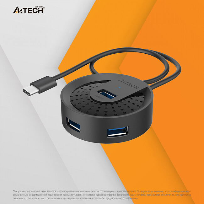 USB-хаб A4Tech USB 3.0 HUB-30C черный