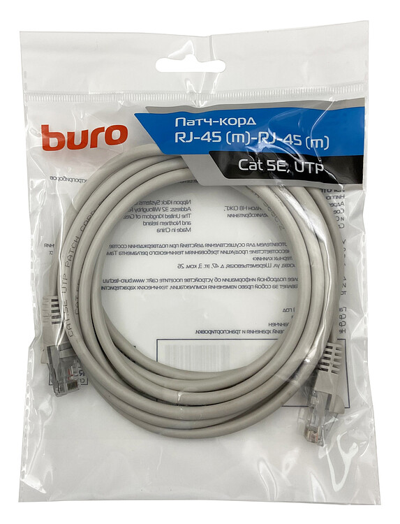 Патч-корд Buro UTP-5E-3M-G cat5E 3м серый