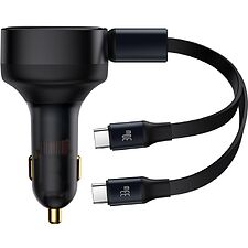 Автомобильное зарядное Baseus Enjoyment Retractable 2-in-1+C 33W Black (C00035500111-00)