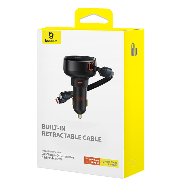 Автомобильное зарядное Baseus Enjoyment Pro C+Retractable C Cable 60W Cluster Black (C00057802111-00)