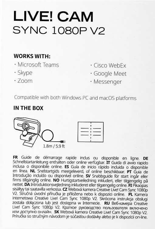 Веб-камера Creative Live! Cam SYNC 1080P V2 черный (73VF088000000)