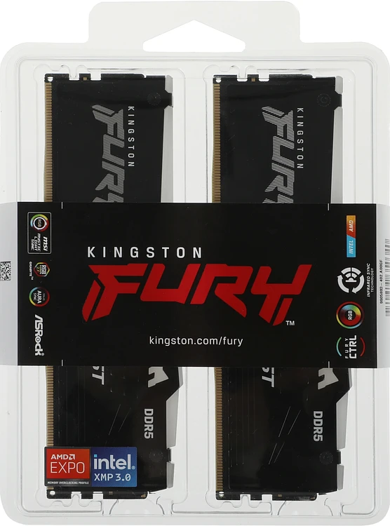 Оперативная память Kingston Fury Beast Black RGB 2x32GB DDR5 DIMM PC5-41600 (KF552C40BB2AK2-64)