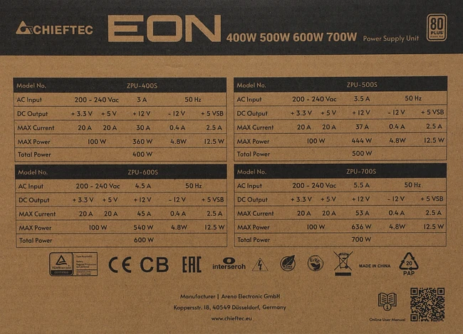 Блок питания Chieftec ATX 400W Eon White (ZPU-400S)
