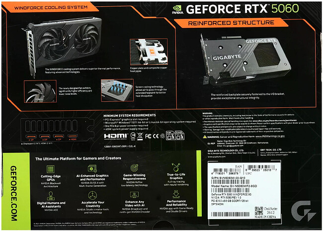 Видеокарта GigaByte GeForce RTX 5060 Windforce 8G GDDR7 (GV-N5060WF2-8GD)
