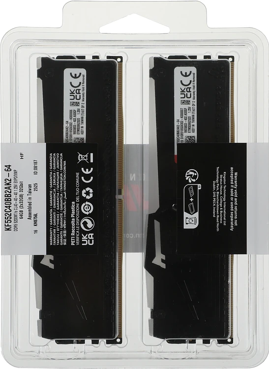 Оперативная память Kingston Fury Beast Black RGB 2x32GB DDR5 DIMM PC5-41600 (KF552C40BB2AK2-64)