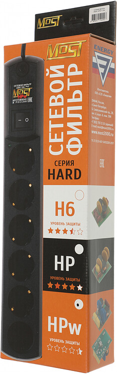 Сетевой фильтр Most HPw 5м 6 розеток черный