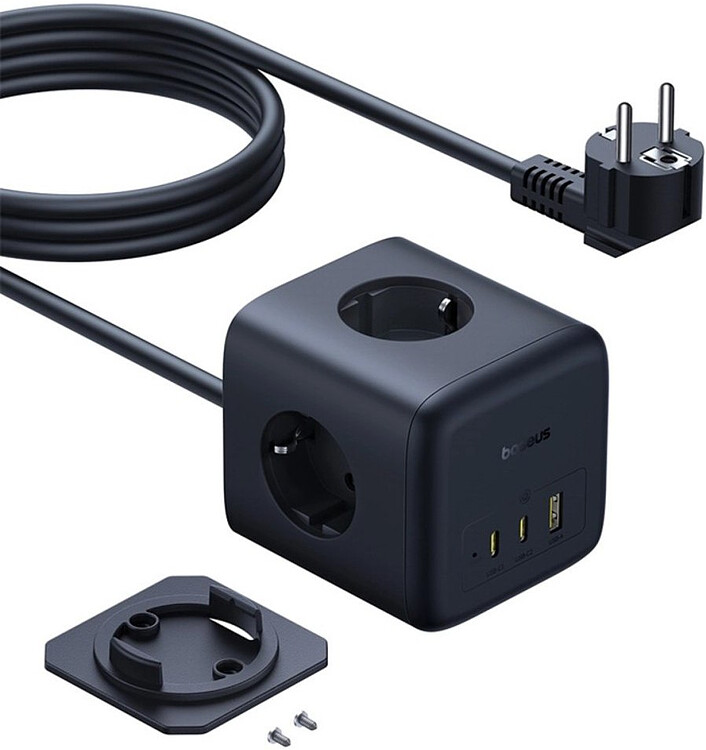 Удлинитель Baseus 00082100123-00 EnerFill FA11 Cube Power Strip 3AC+1U+1C 67W 1.5m EU Cosmic Black (EFMF67-EU)