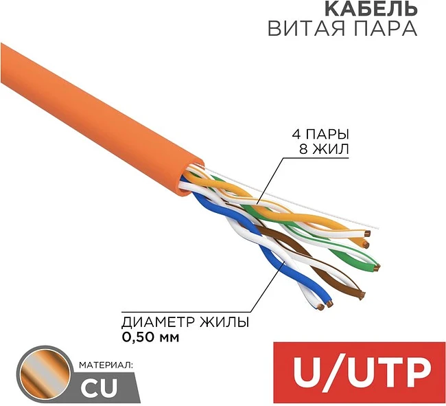 Кабель витая пара Rexant UTP CAT5e 4 пары 305м (01-0049)