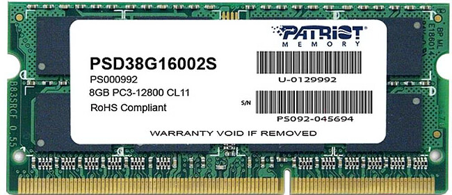 Оперативная память Patriot DDR3-1600 8GB PC-12800 SODIMM (PSD38G16002S)