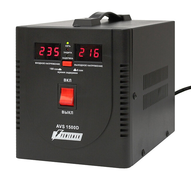 Стабилизатор напряжения PowerMan AVS 1500D Black Стабилизатор напряжения PowerMan AVS 1500D Black
