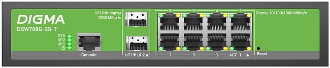 Коммутатор Digma DSW708G-2S-T