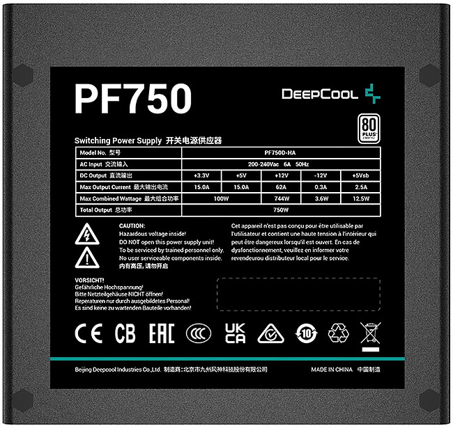 Блок питания Deepcool GAMERSTORM PF750 750W Black (R-PF750D-HA0B-WDEU)