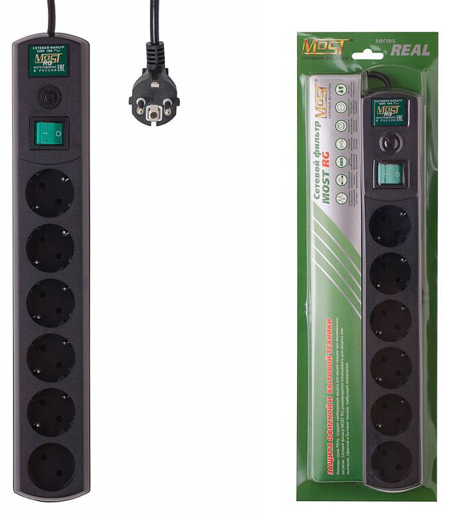 Сетевой фильтр Most RG-Ч 2М 6 розеток черный