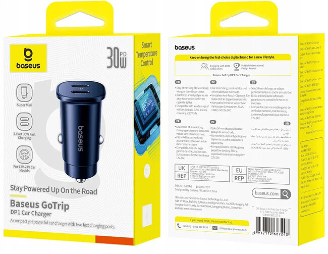Автомобильное зарядное Baseus BS-C15C2 GoTrip DP1 Car Charger C+C 30W Cosmic Black (C00072300123-01)