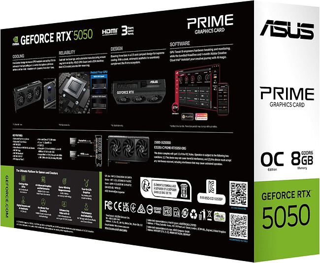 Видеокарта ASUS Prime GeForce RTX 5050 OC 8GB GDDR6 PRIME-RTX5050-O8G (90YV0N70-M0NA00)