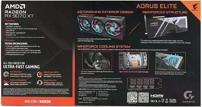 Видеокарта Gigabyte Aorus Radeon RX 9070XT Elite 16Gb GDDR6 (GV-R9070XT Aorus E-16GD)