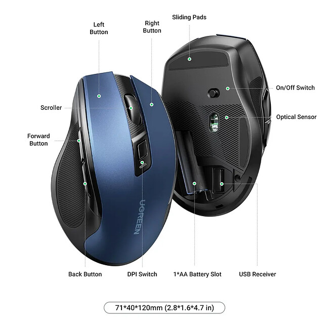 Мышь Ugreen MU006-15064 Blue (15064)