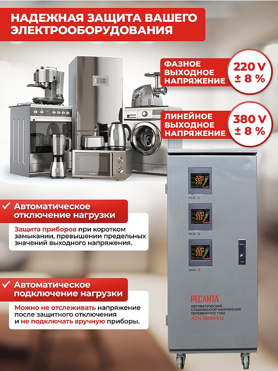 Стабилизатор напряжения Ресанта АСН-30000/3-Ц (63/4/18)