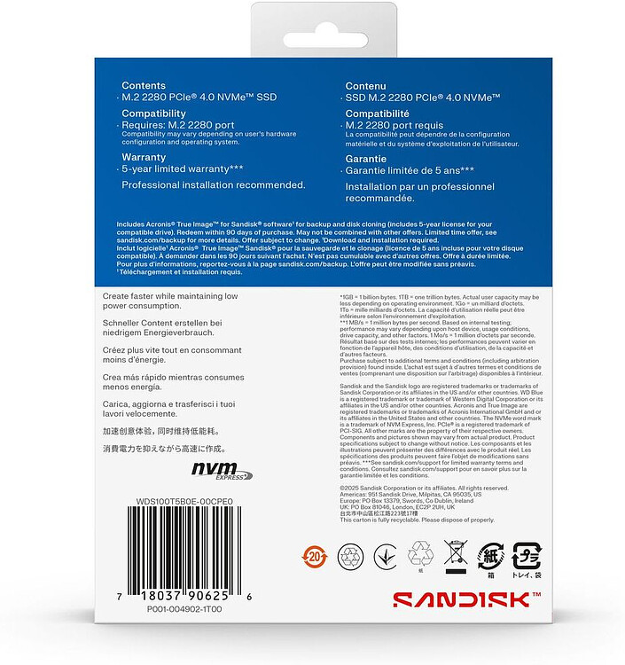 Внешний накопитель WD Blue SN5100 1TB (WDS100T5B0E WDC)