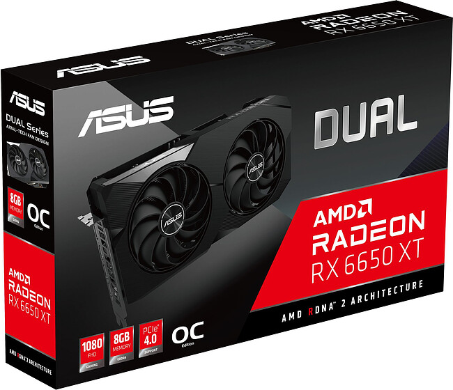 Видеокарта ASUS Dual Radeon RX 6650 XT OC Edition 8GB GDDR6 DUAL-RX6650XT-O8G (90YV0HL0-M0NA00)