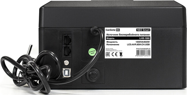 Источник бесперебойного питания ExeGate NEO Smart LHB-1000.LCD.AVR.8SH.CH.USB (EX293858RUS)