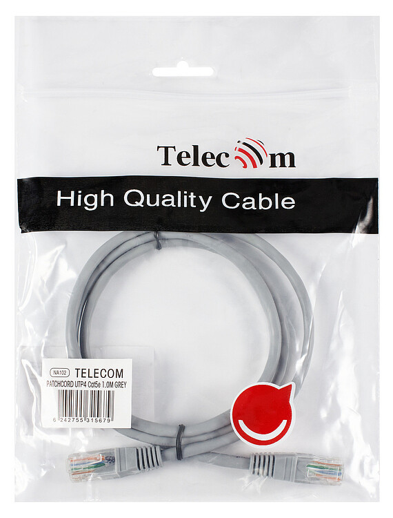 Патч-корд Telecom Patch UTP Cat5E 1 m NA102--1M Grey