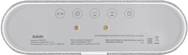 Портативная колонка BBK BTA2020 W белый