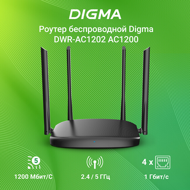 Роутер беспроводной Digma DWR-AC1202 черный
