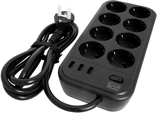 Сетевой фильтр Powercom SP-08 USB03AB 1.8м 8 розеток черный