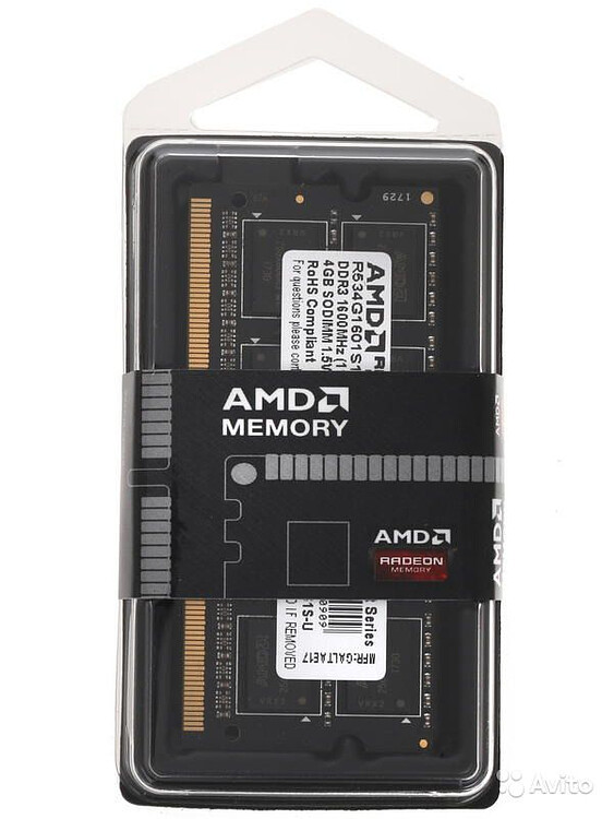 Оперативная память AMD 8GB DDR3 SO-DIMM PC3-12800 (R538G1601S2SL-U)