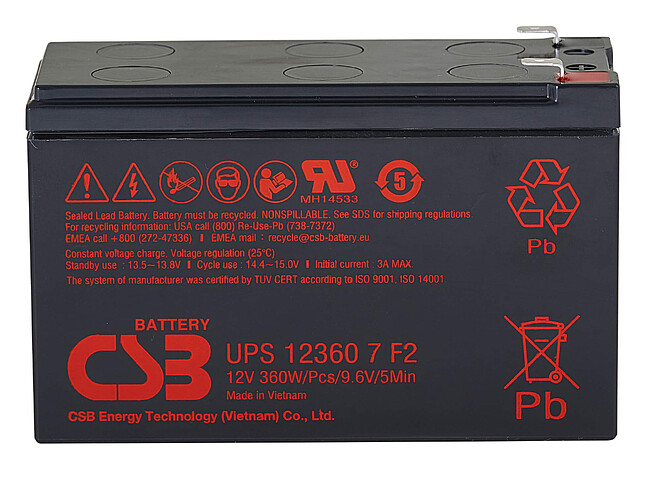 Аккумулятор для ИБП CSB F2 12В/7.5 Ач (UPS123607)