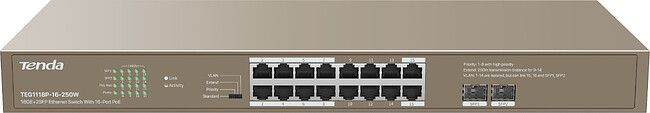 Коммутатор Tenda TEG1118P-16-250W