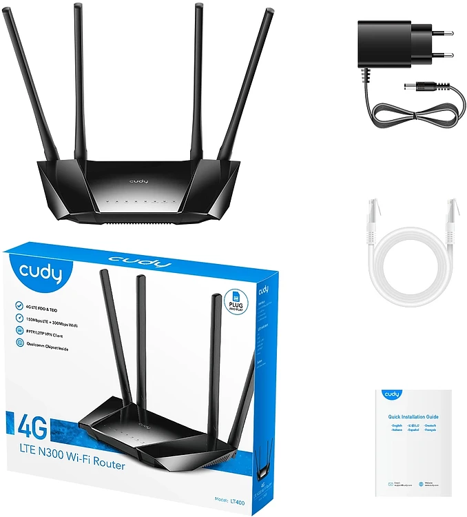 Роутер беспроводной Cudy N300 черный (LT400)
