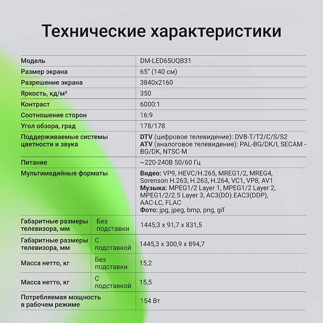 Телевизор Digma DM-LED65UQB31 черный/черный