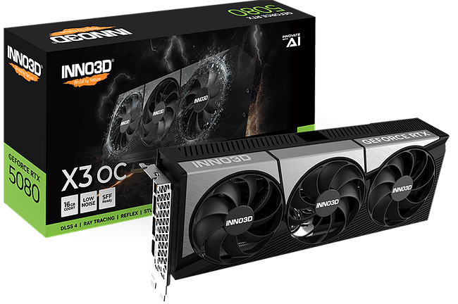 Видеокарта Inno3D RTX 5080 X3 OC 16G D7 (N50803-16D7X-17603930) Видеокарта Inno3D RTX 5080 X3 OC 16G D7 (N50803-16D7X-17603930)