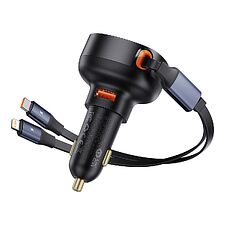 Автомобильное зарядное Baseus Enjoyment Pro U+Retractable C 60W Cluster Black (C00057802111-02)