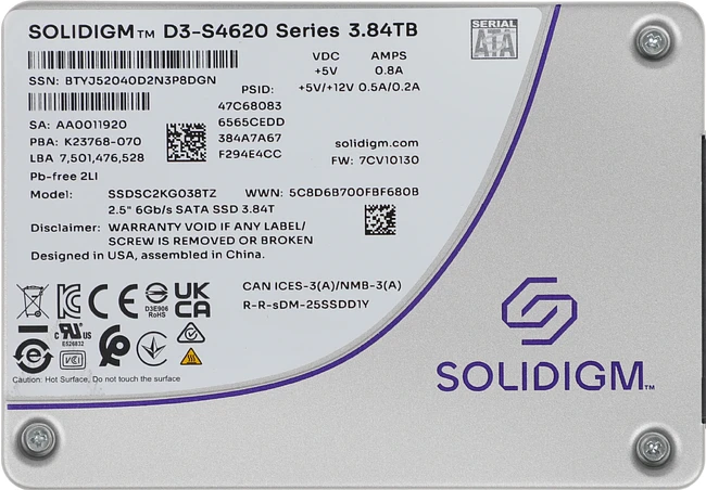 SSD диск Solidigm D3-S4620 3.84TB (SSDSC2KG038TZ1Z)