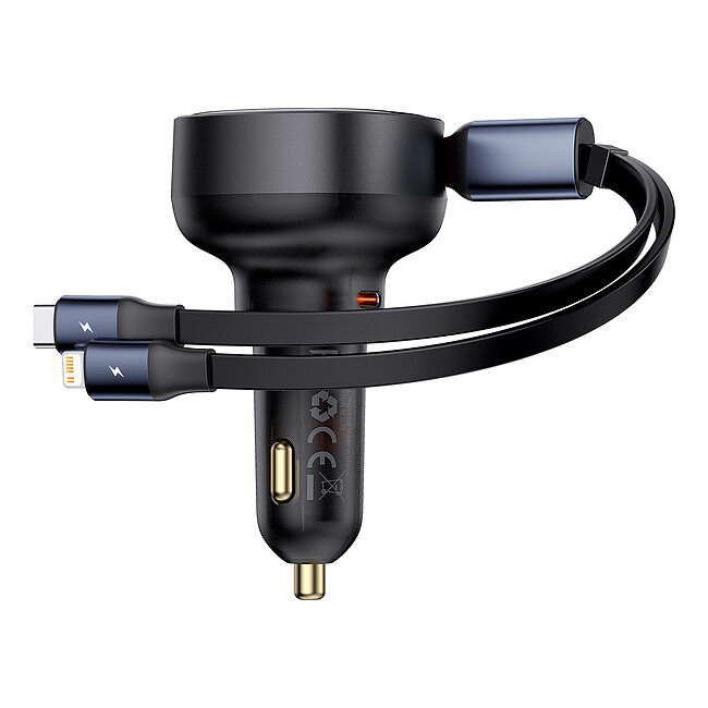 Автомобильное зарядное Baseus Enjoyment Pro C+Retractable C Cable 60W Cluster Black (C00057802111-00)
